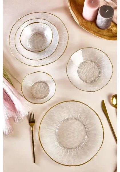 18 darabos étkészlet átlátszó/arany/üveg