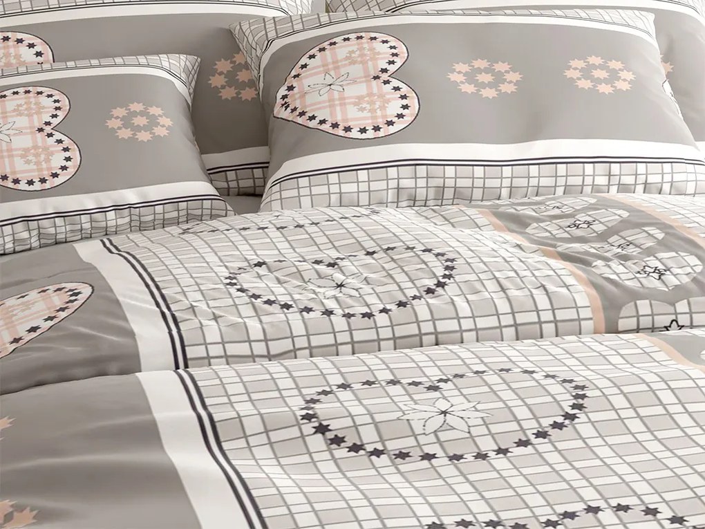 Krepp ágynemű HEART RETRO POLY szürke Ágyneműhuzat mérete: 70 x 90 cm | 140 x 200 cm