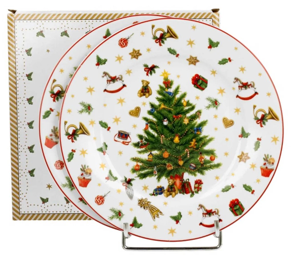 Karácsonyi fenyőfás porcelán desszertes tányér szett díszdobozban Christmas Tree