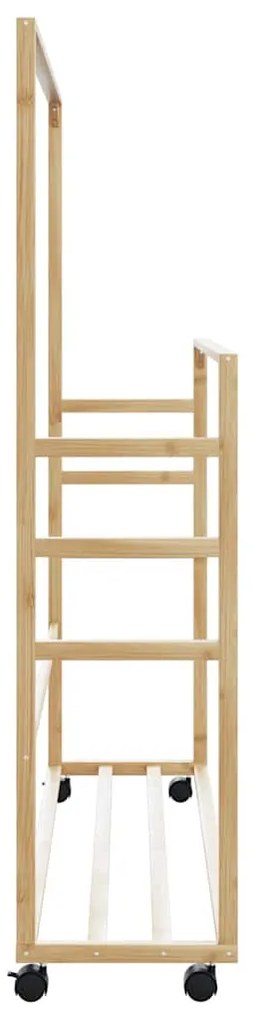 bambusz ruhaállvány polcokkal és kerekekkel 90x35x155 cm