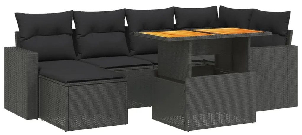 7 részes fekete polyrattan kerti ülőgarnitúra párnával