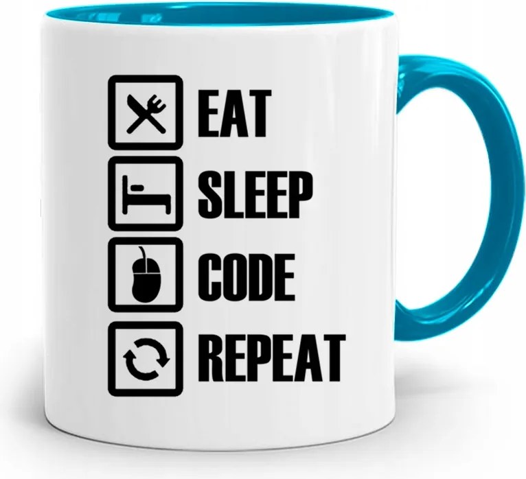 Kék Informatikai Bögre Eat Sleep Code Repeat fényképes nyomtatással