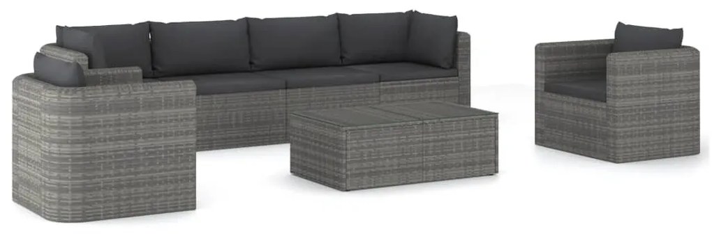 7 részes szürke polyrattan kerti ülőgarnitúra párnákkal
