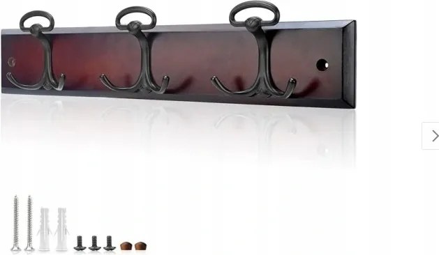 Falra szerelhető akasztó 6 fekete akasztóval Dió