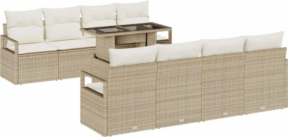 vidaXL Kerti Kanapé Szett tárolóval 9 pcs Bézs Poli rattan
