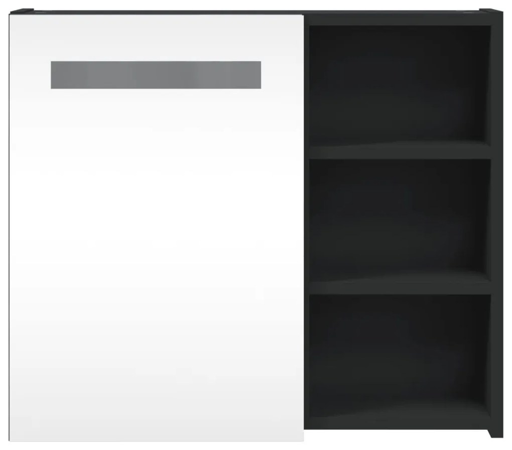 fekete tükrös fürdőszobaszekrény LED-del 60 x 13 x 52 cm