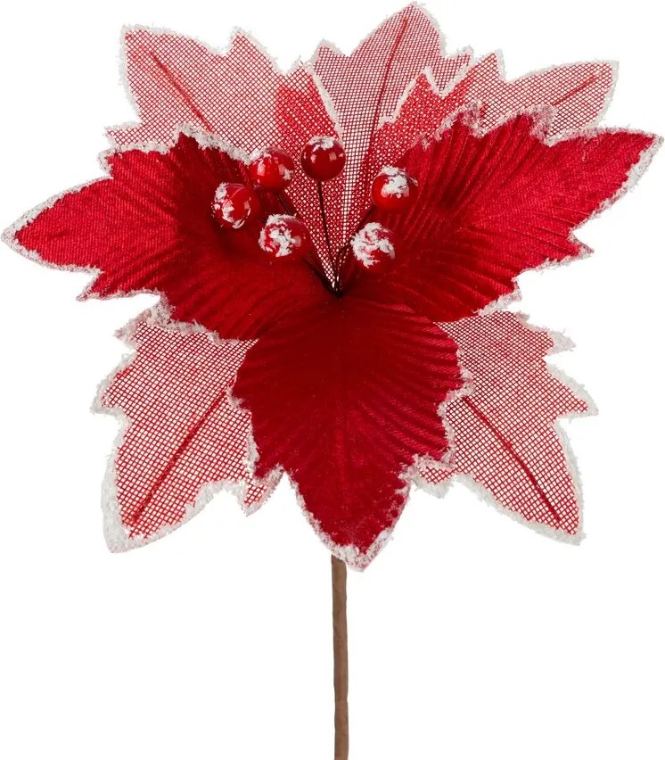Karácsonyfadísz piros virág dekoráció nádhoz 22CM