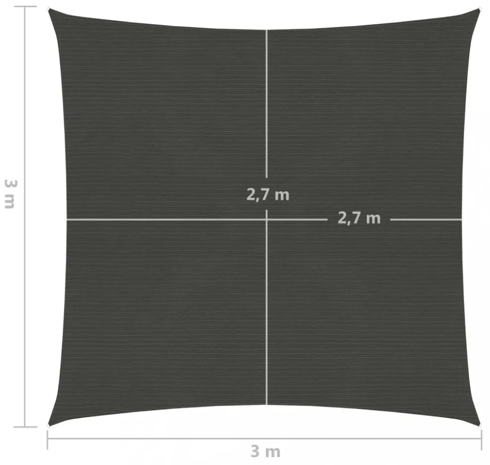antracitszürke HDPE napvitorla 160 g/m² 3 x 3 m