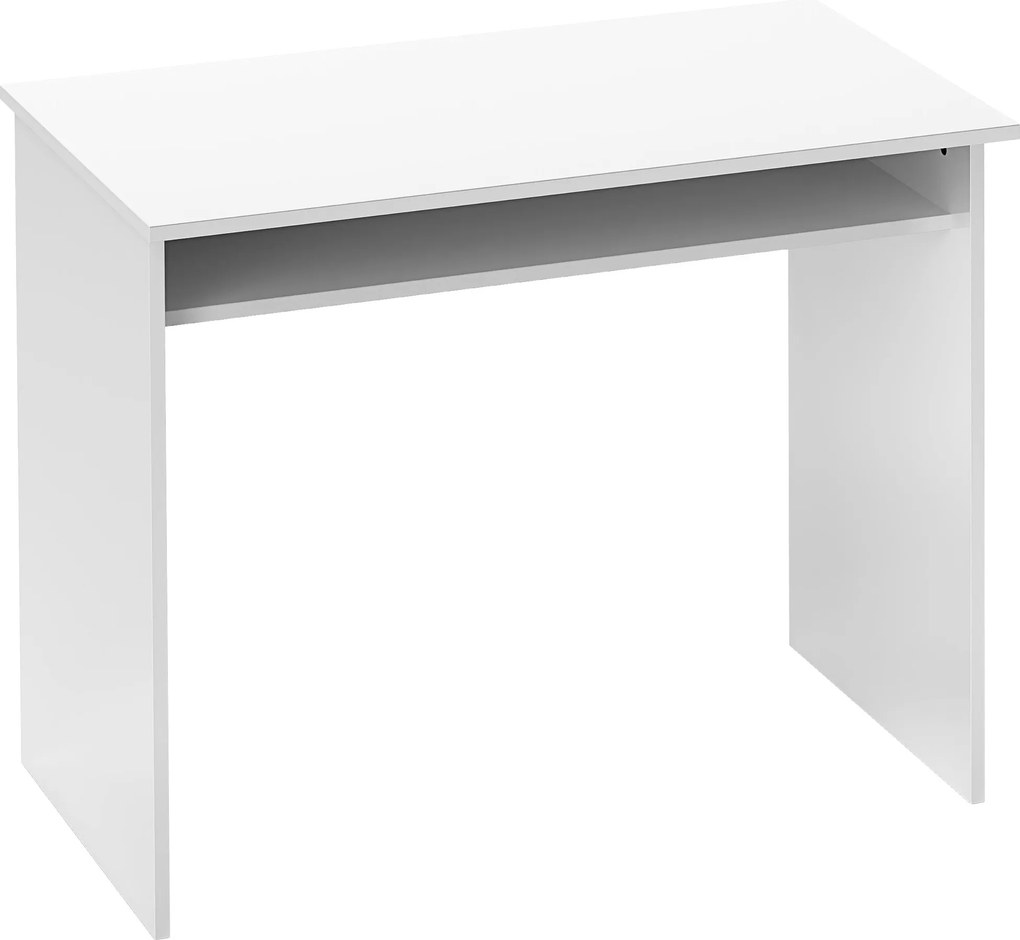 HOMCOM Számítógép Asztal Kompakt Elegáns Irodaasztal 1 Polccal, Forgácslap, méret: 90L x 50W x 74H cm, Magas Fényű Fehér | Aosom