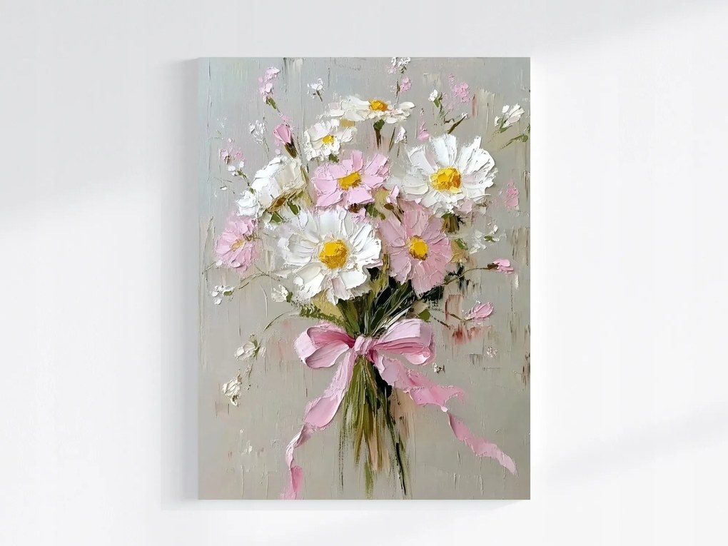 Vászonkép Canvas Olaj Impasto Mezei Virágok Margaréta Csokor 60x80