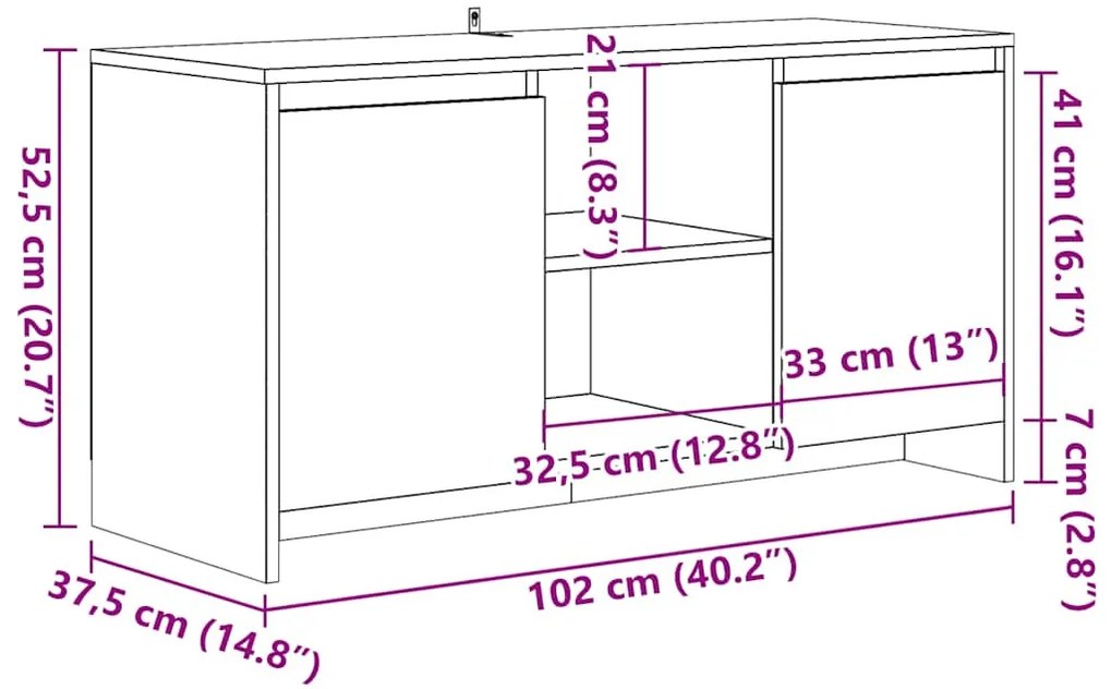 antik fa színű szerelt fa TV-szekrény 102 x 37,5 x 52,5 cm