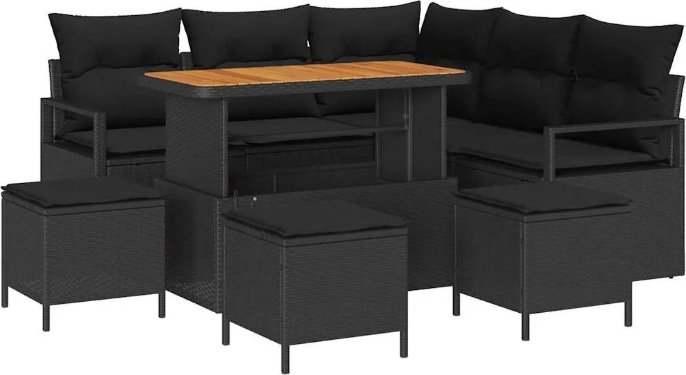 vidaXL Kerti Kanapé Szett párnával 9 pcs Fekete polirattan