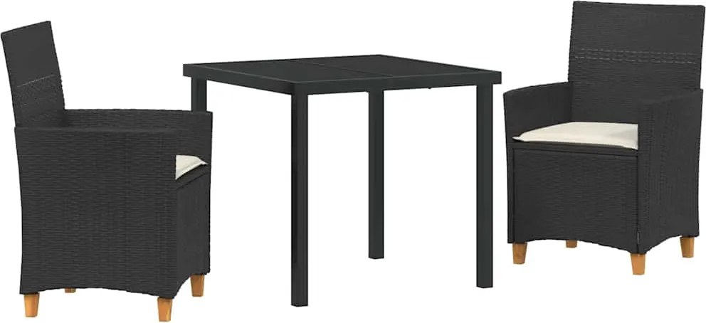 vidaXL Kert étkező szett 3 pcs Fekete polirattan