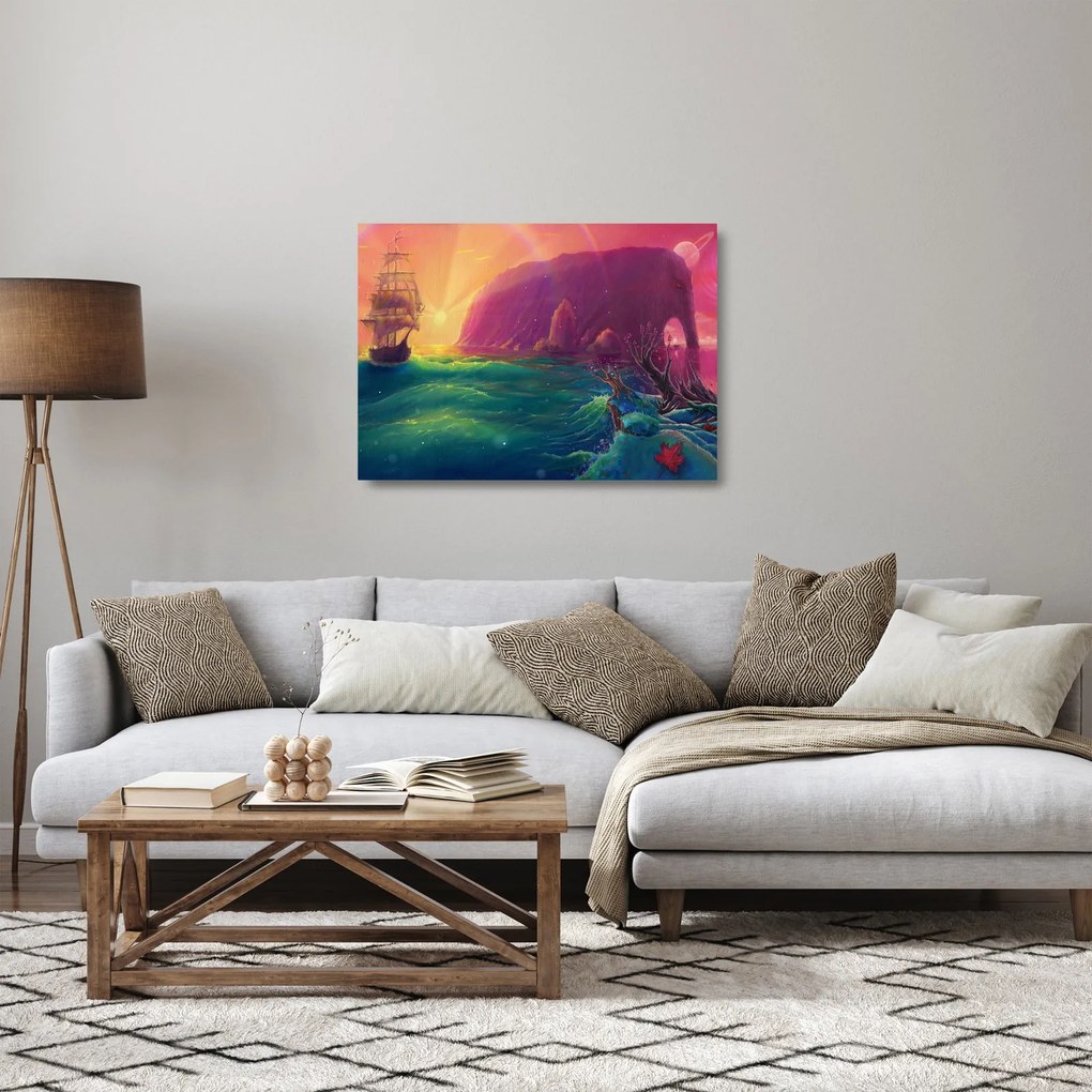Kép - Olajfestmény, Vitorlázás egy fantasztikus birodalomba (üvegen) (70x50 cm)