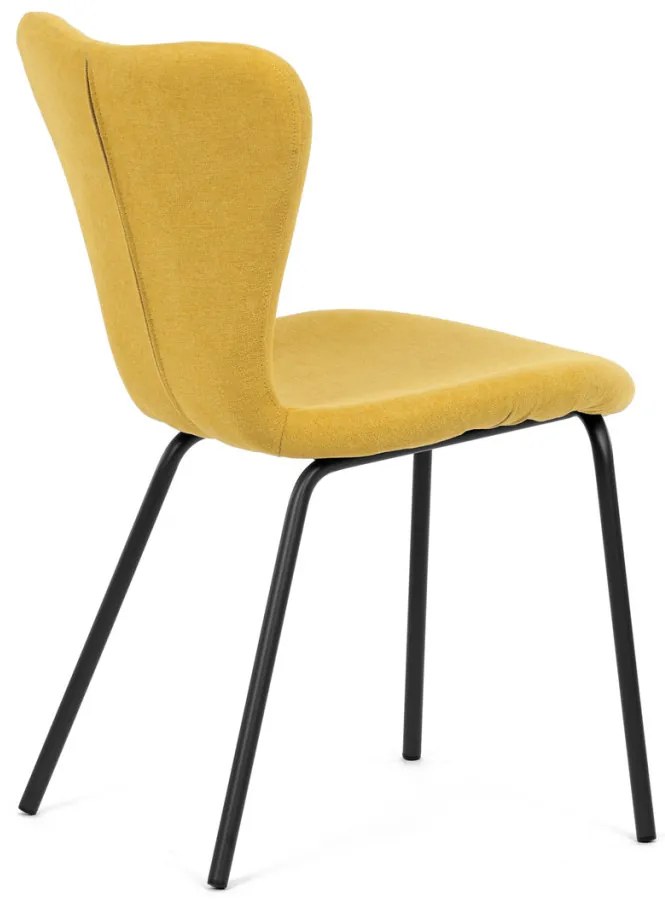 Scaun de sufragerie, material galben, picioare metalice negre