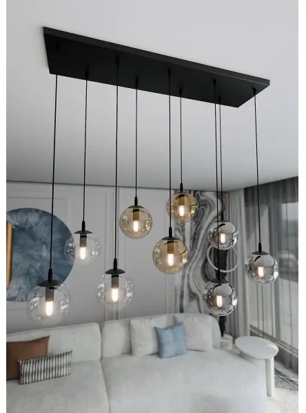 Csillár zsinóron COSMO 9xE14/10W/230V fekete/szürke/bézs/átlátszó