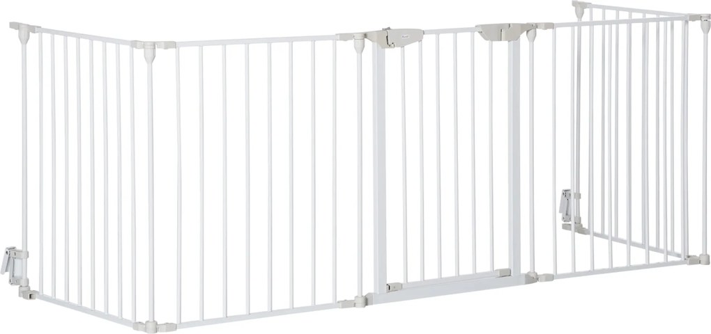 PawHut Összecsukható Kutyabarrikád 300x74.5 cm Állatkerítés Automatikus Záró Biztonsági Ajtó Lépcsőhöz és Előszobába Fehér | Aosom