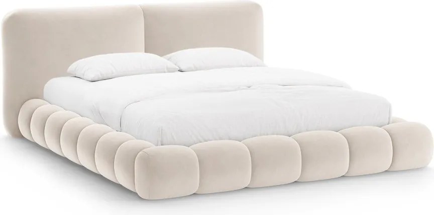 Elefántcsont színű kárpitozott ágyneműtartós franciaágy ágyráccsal 180x200 cm Solange – Micadoni