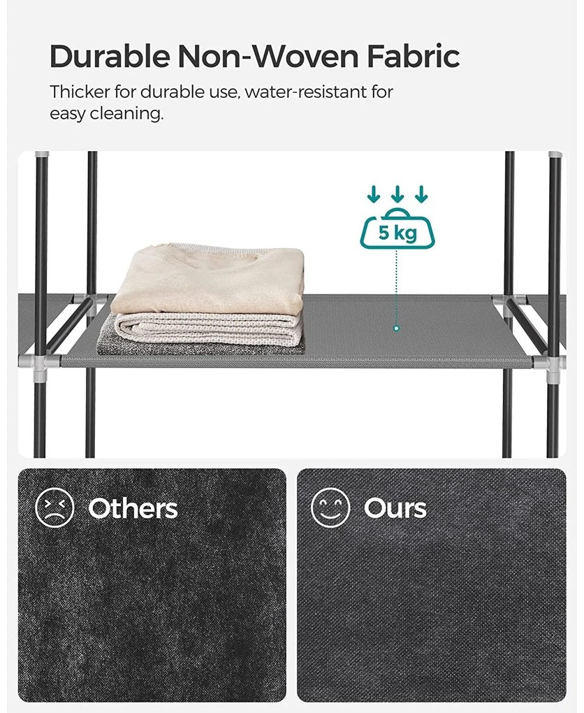 Szövet ruhásszekrény, ruhatároló gardróbszekrény, szürke