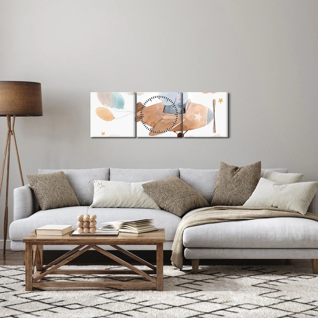 Kép - Akvarell elefánt egy repülőgépen (órával) (90x30 cm)