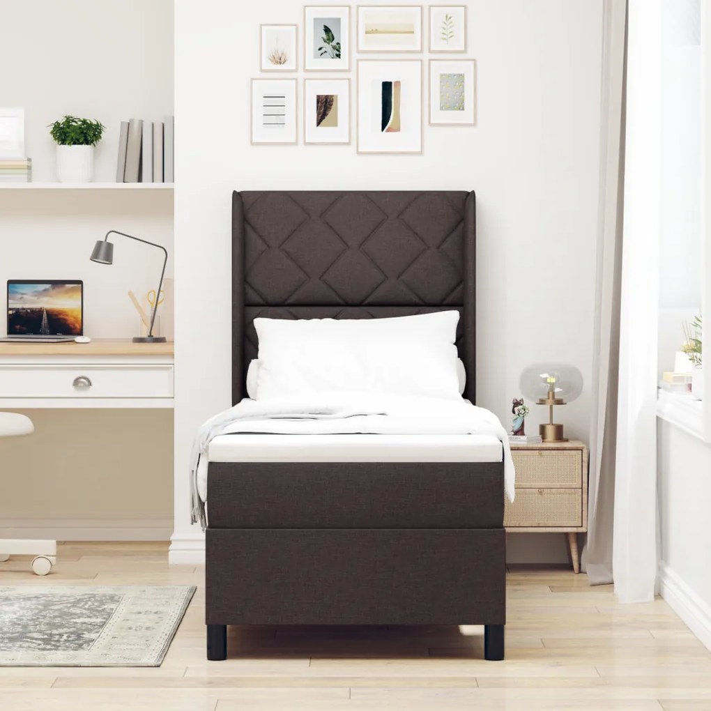 Boxspring Ágy Matrac Ezüst Barna 80x200 cm Szövet