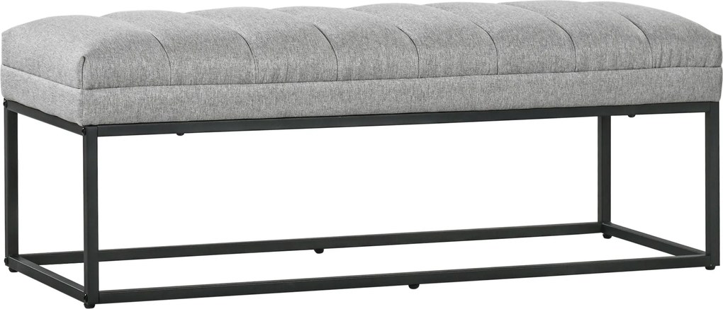 HOMCOM Kárpitozott Pad, Ágy Végi Pad Acél Lábakkal, Cipő Pad Hálószobába, Nappaliba, Előszobába, 200 kg-ig Terhelhető, 120 x 44 x 45.5 cm, Világosszür