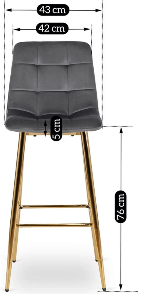 Szürke Bársony Bárszék Aranyszínű Lábbal. ARIEL