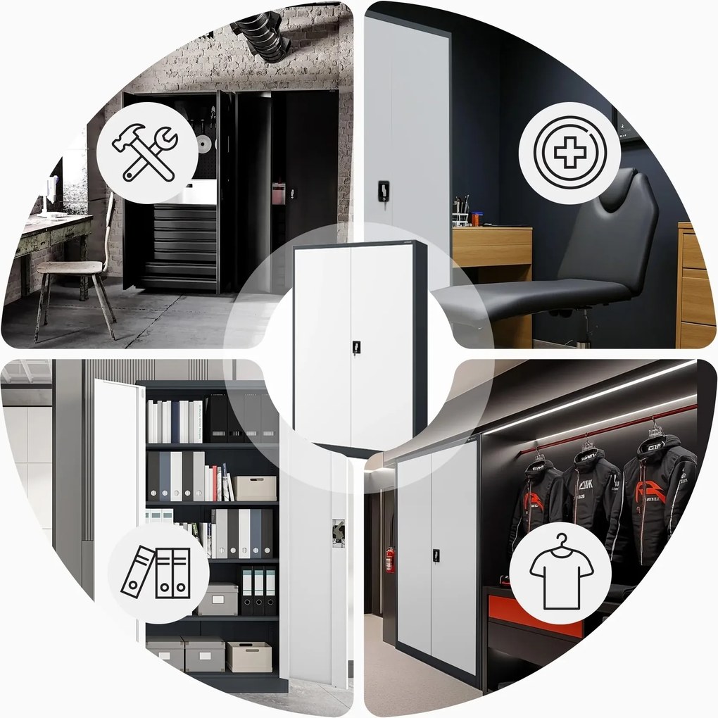 Fém iratszekrény JAN II, 1150 x 1850 x 400 mm, antracit-fehér