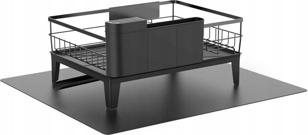 Edényszárító Fém fekete, csepegtetővel kompakt 31 x 42 x 18,5