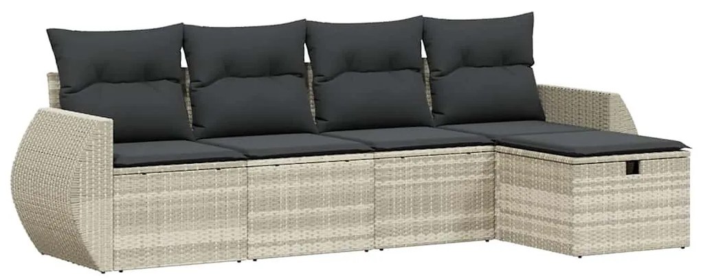 5 részes világosszürke polyrattan kerti ülőgarnitúra párnákkal