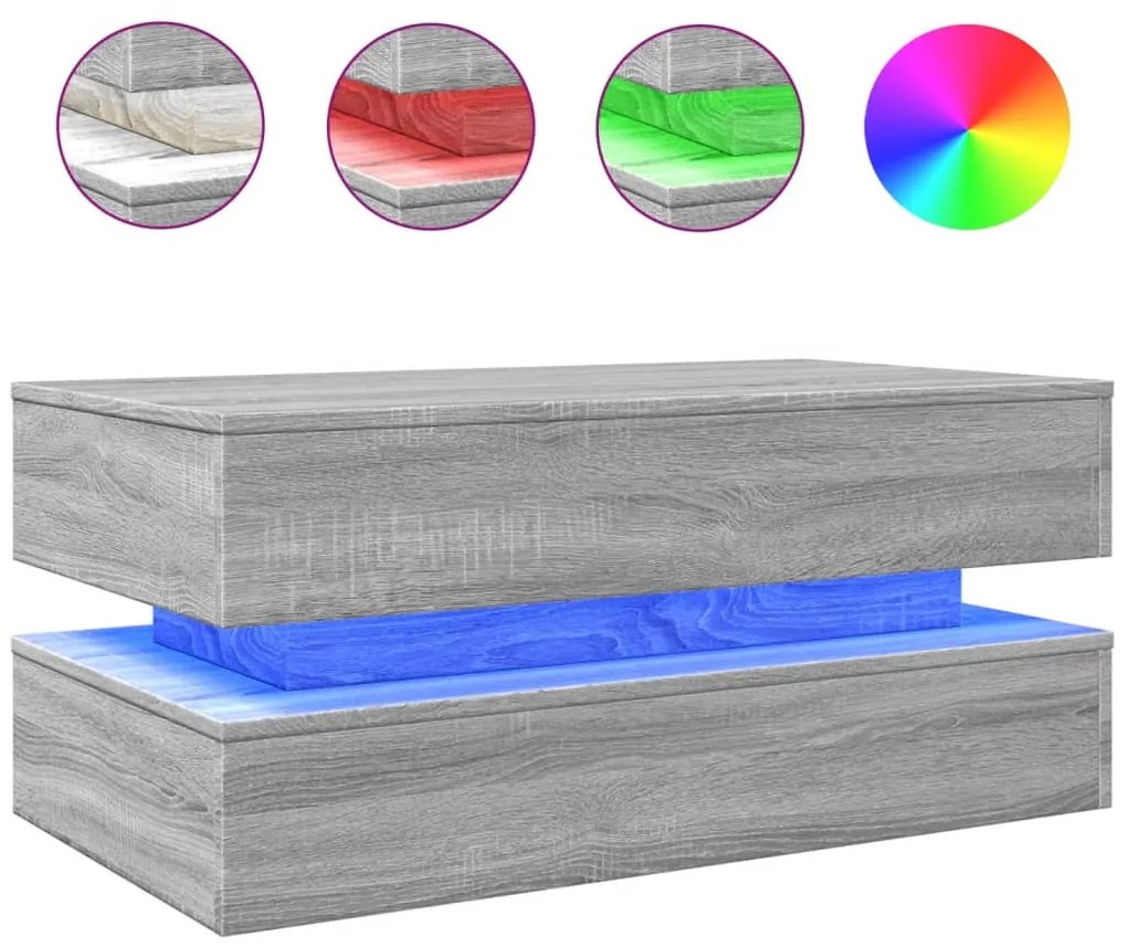 vidaXL szürke sonoma színű dohányzóasztal LED-lámpákkal 90x50x40 cm