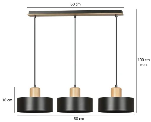 Csillár zsinóron TORIN 3xE27/15W/230V fekete