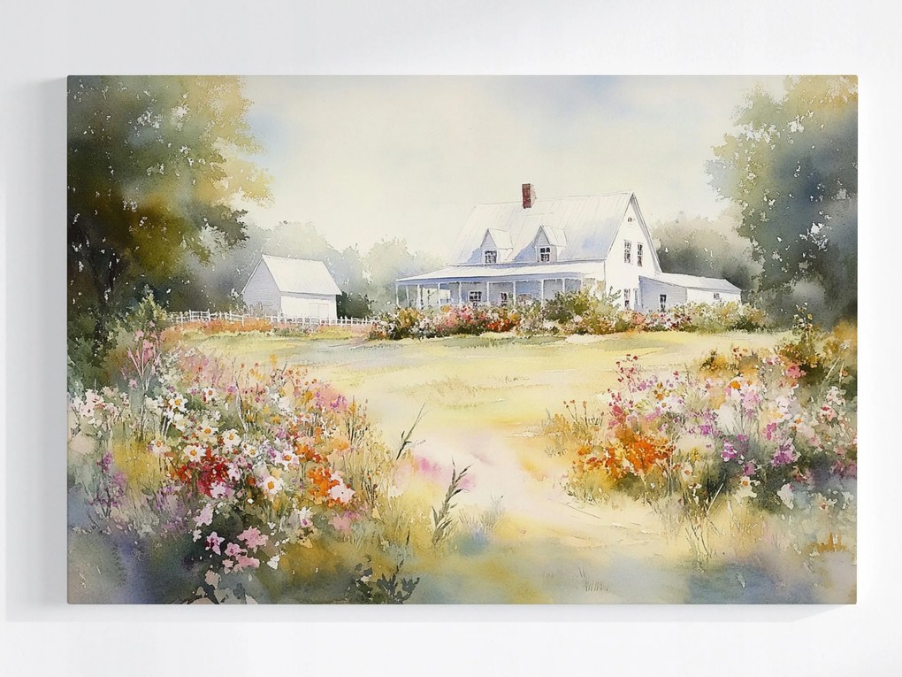 Poszter Tájkép Falu Ház Veranda Virágok Tavasz Nyár 60x40