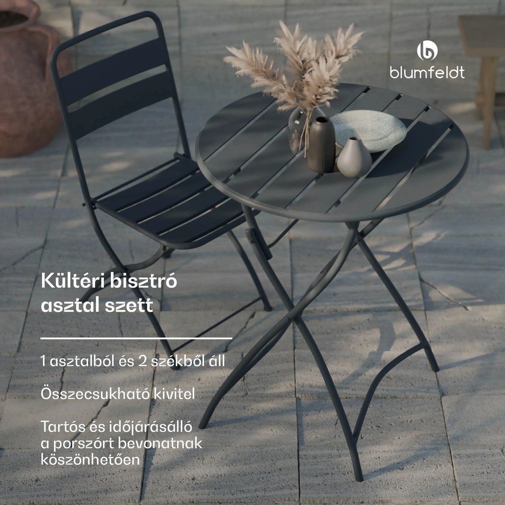 Blumfeldt RetroChic kerti szett | 1 asztal + 2 szék | 60 cm | összecsukható | bevont | időjárásálló