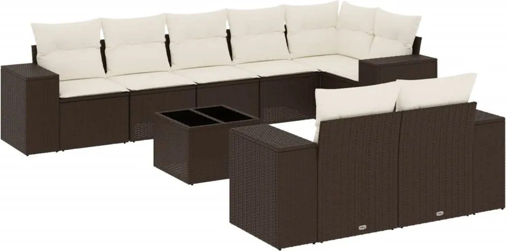 vidaXL 9 részes barna polyrattan kerti ülőgarnitúra párnákkal