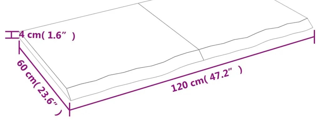 világosbarna kezelt tömör tölgyfa asztallap 120x60x(2-4) cm