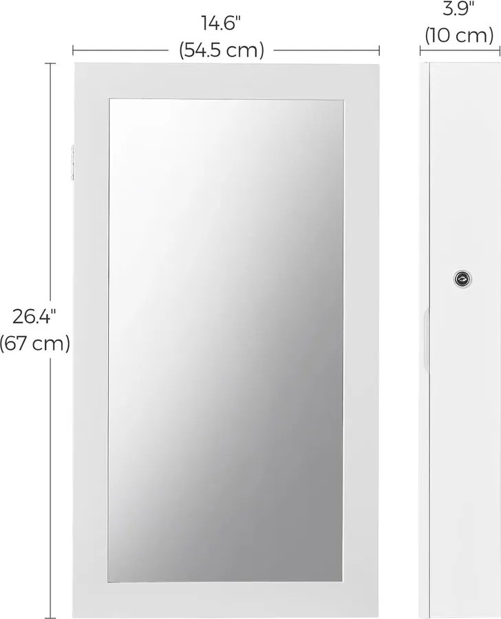 Zárható ékszerszekrény tükörrel, falra szerelhető