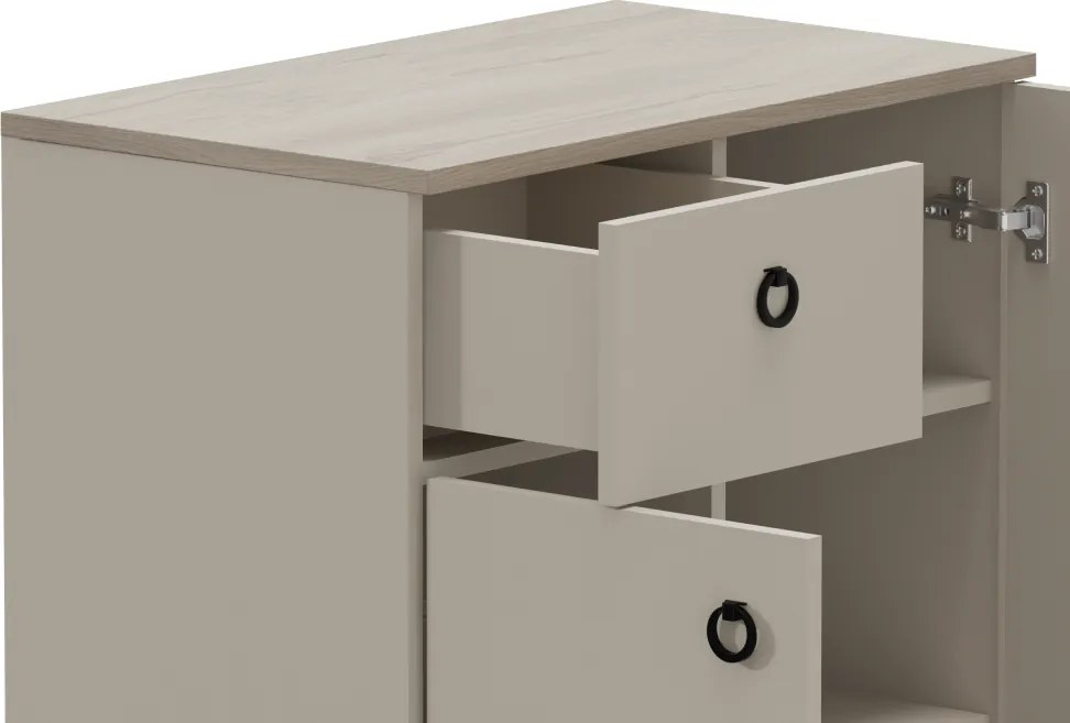 Komód, szürkésbarna Taupe/silverjack tölgy, DOMCA 2D1S