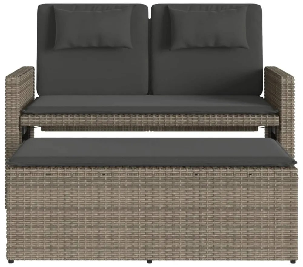 szürke polyrattan dönthető kerti pad párnával
