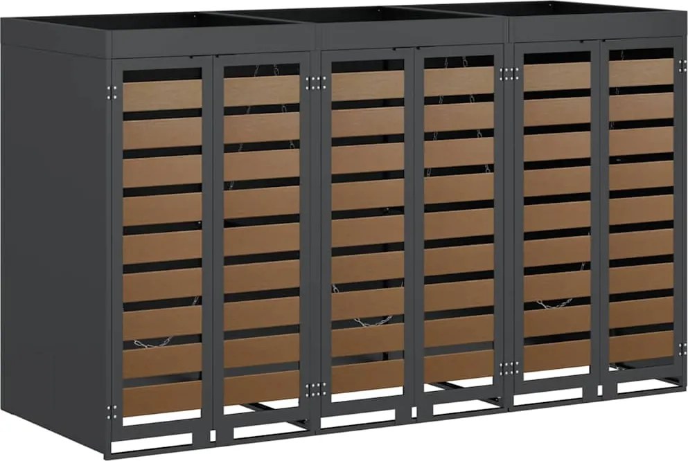 vidaXL Gurulós kuka tároló 3 kukához Antracit 340 x 77.5 x 115.5 cm