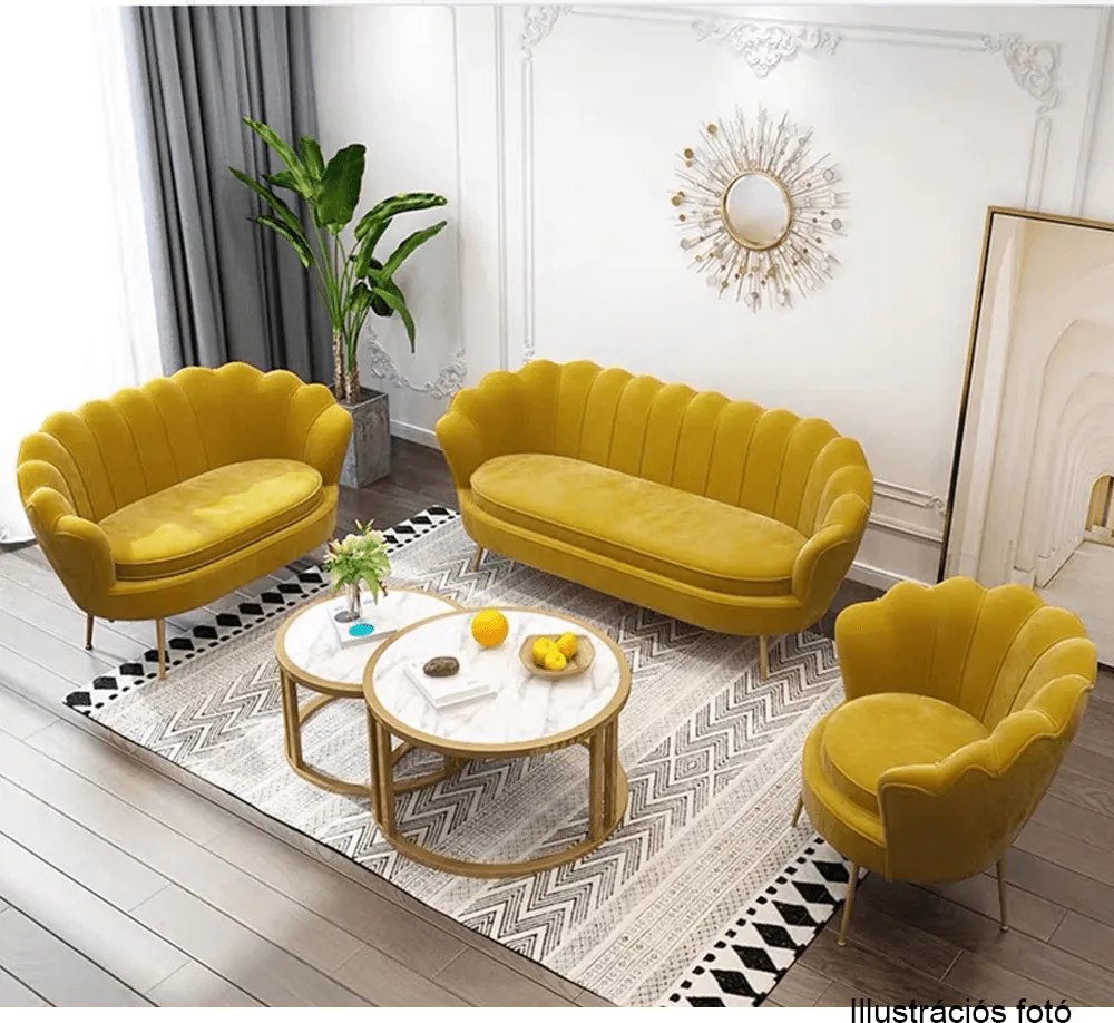 Fotel Art-deco stílusban, mustár színű Velvet anyag/gold chróm-arany, NOBLIN