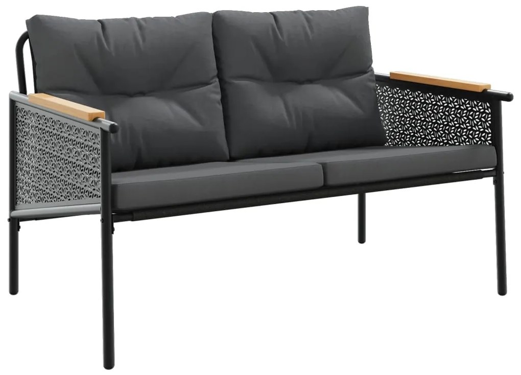 fekete acél kerti pad párnákkal 116 cm
