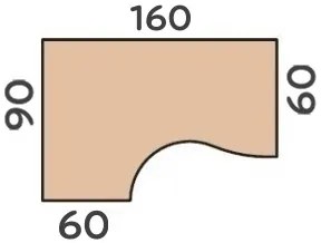 Impress ergonomikus asztal 160 x 90 cm, bal, körte