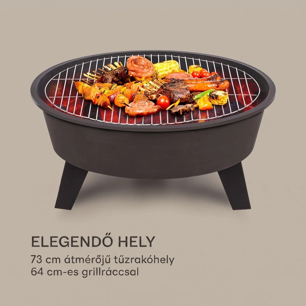 Blumfeldt Nolana, 2 az 1-ben, tűzrakóhely és grill, Ø73cm szikrafogó, Ø64 cm grill, acél, fekete
