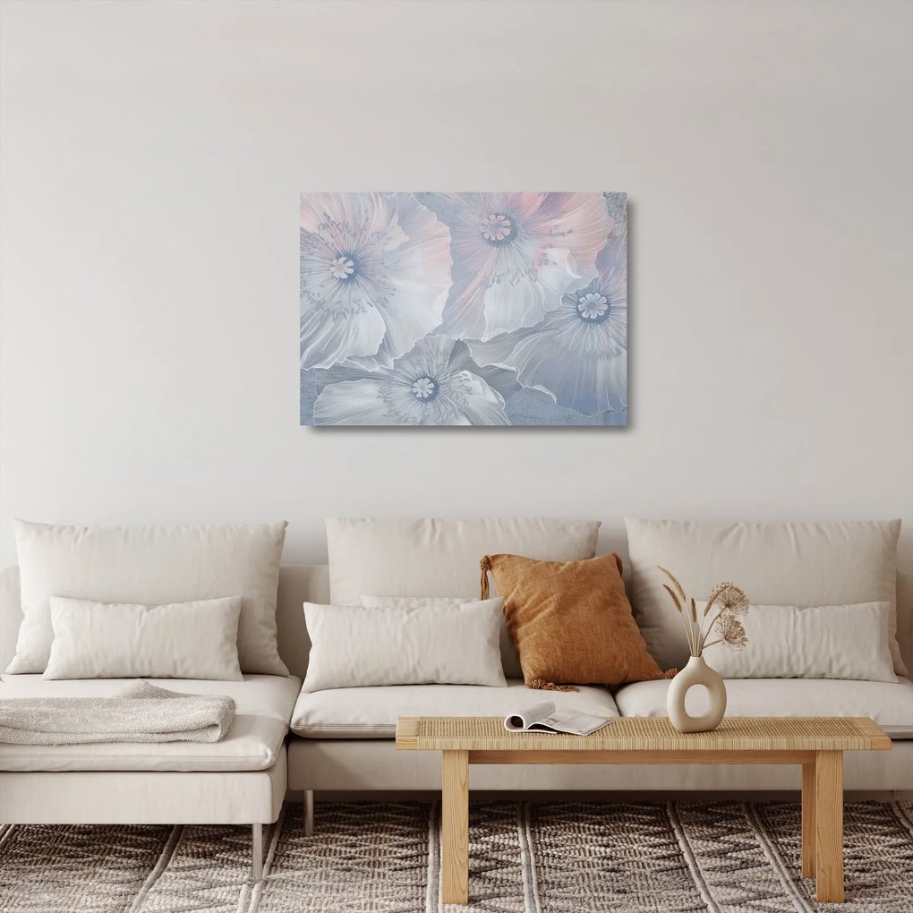 Kép - Kék virágok a falon (üvegen) (70x50 cm)
