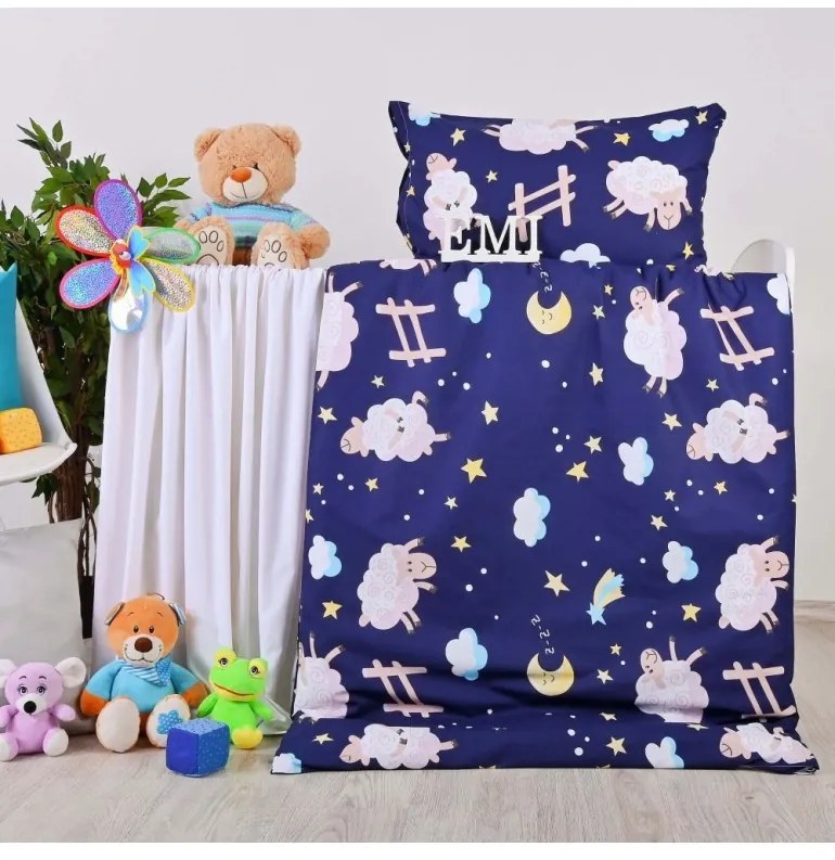 EMI bárányos kék gyerek ágyneműhuzat, Gyerekgarnitúra 90x130 + 45x65