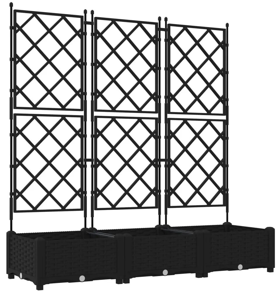 Kertészeti Cserép trellis-szel 3 db Fekete 120x40x125.5 cm