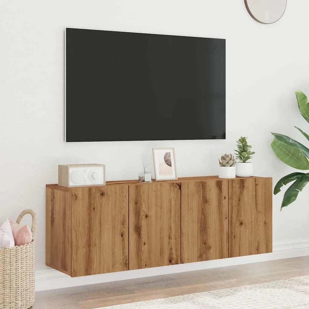 2 db kézműves tölgy falra szerelhető TV-szekrény 60x30x41 cm