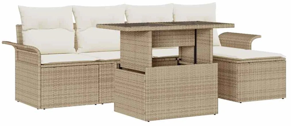 vidaXL Kerti Kanapé Szett párnával tárolóval 6 pcs Bézs Poli rattan