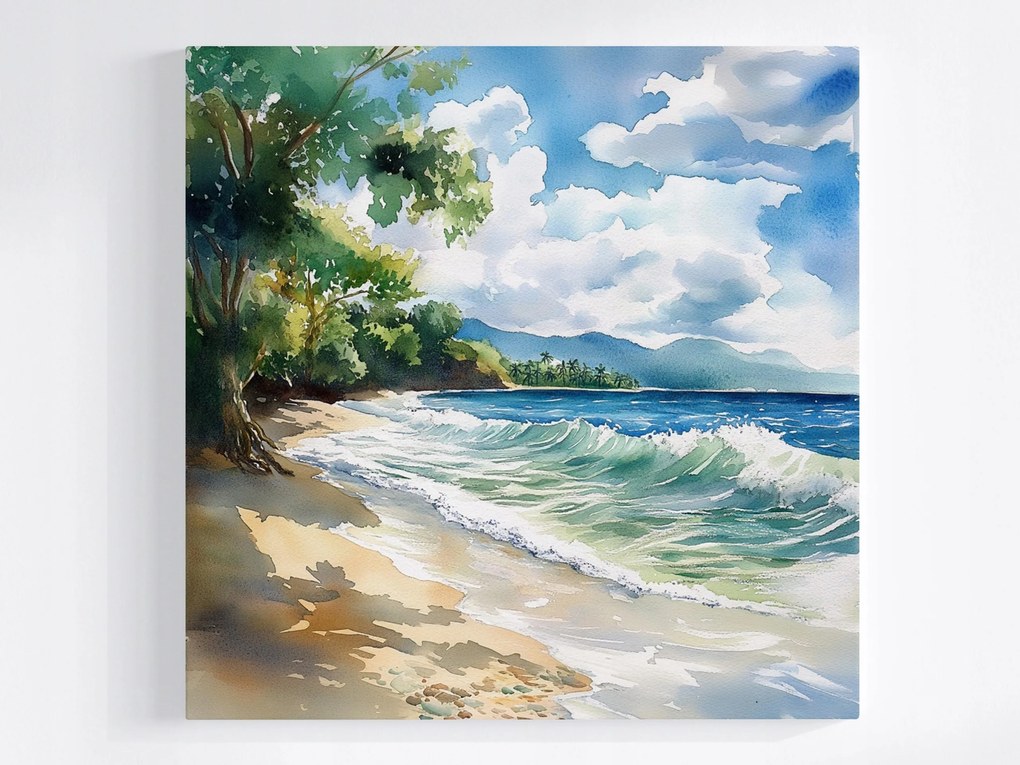 Poszter Tájkép Hawaii Trópusok Tengerpart Óceán Hullámok Pálmafák 40x40